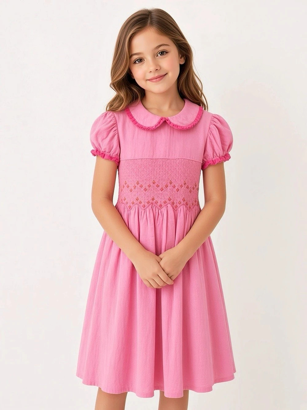 Marco & Lizzy Hand Smocked Corduroy Girls Pink Dress Size 6X